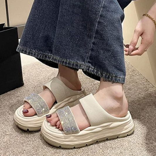 Sandales à plateforme pour femmes Décoration en cristal