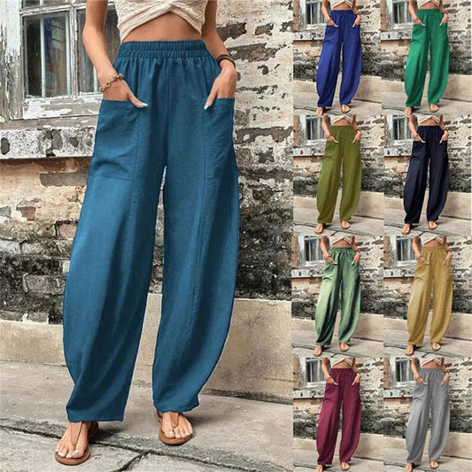 Pantalon stretch à poche de couleur unie pour femmes