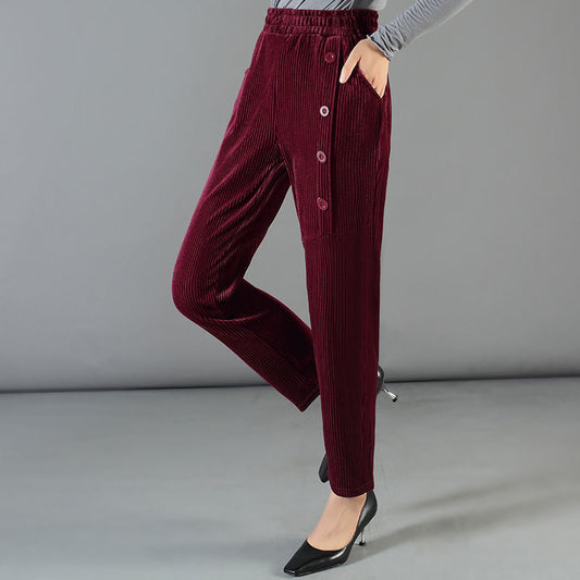 Pantalon chaud en velours côtelé taille haute pour femme - Achetez-en 2 Livraison gratuite
