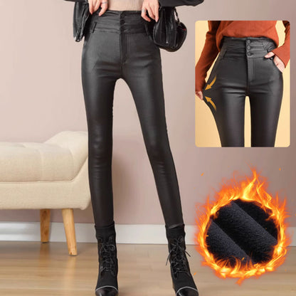 🔥Livraison gratuite🔥 Leggings en cuir matte matelassé à 3 boutons pour femmes