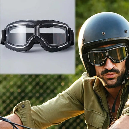 🥽 50 % DE RÉDUCTION EN CE MOMENT ! 🏍️ Lunettes de moto style vintage – Protection UV, anti-buée et sangle réglable