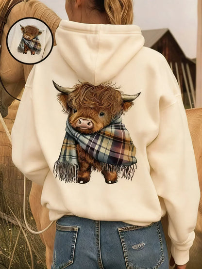 🎁Adorable sweat à capuche doublé polaire Highland Cow🎁