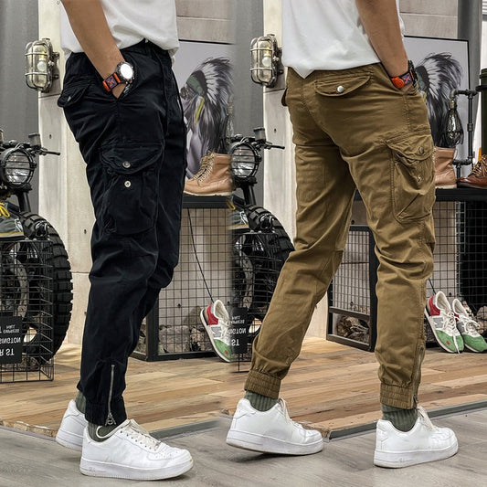 Pantalon Cargo à Taille Élastique et Cordon de Serrage avec Multi-poches pour Hommes