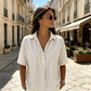 Chemise en lin à manches courtes pour femme