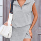 Ensemble de tennis 2 pièces pour femme – Haut sans manches à demi-fermeture éclair et jupe de sport | Tenue de sport décontractée pour l'été