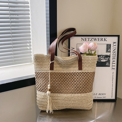 👒🏖️ Sac Bandoulière Femme en Paille Tissée – Grand Format, Léger, Style Plage ✨
