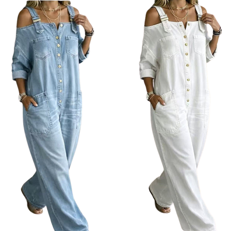 אוברול בגזרה משוחררת עם רגליים רחבות וכיסים