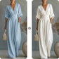 🌍 En vente sur tout le web ! Combinaison ample à taille haute et encolure en V pour femme