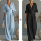 🌍 En vente sur tout le web ! Combinaison ample à taille haute et encolure en V pour femme