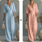 🌍 En vente sur tout le web ! Combinaison ample à taille haute et encolure en V pour femme
