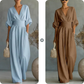🌍 En vente sur tout le web ! Combinaison ample à taille haute et encolure en V pour femme
