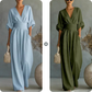 🌍 En vente sur tout le web ! Combinaison ample à taille haute et encolure en V pour femme