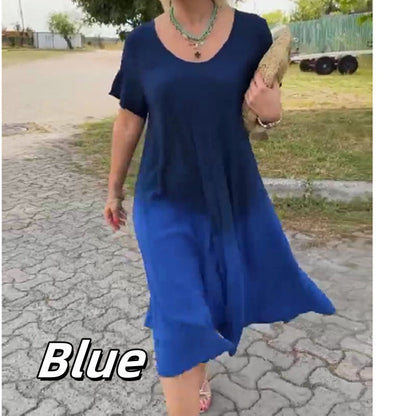 💕EN VENTE💕Robe à manches courtes à col rond et couleurs dégradées（Achetez 2 livraison gratuite）