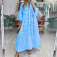 Robe en coton brodé à col en V et manches cloche