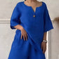 Ensemble Deux Pièces en Coton et Lin de Couleur Unie en Été pour Femmes