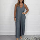 Combinaison Pantalon Long à Jambes Larges Sans Manches à Col en V