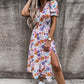 Élégante robe fendue à taille haute avec col en V et motif floral