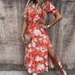 Élégante robe fendue à taille haute avec col en V et motif floral