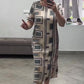 Robe imprimée décontractée à col rond et manches courtes pour femme