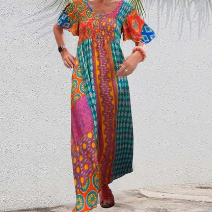 Femme Bohemian Patchwork Color Long Robe