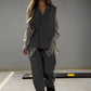 Ensemble Deux-Pièces à La Mode en Patchwork avec Chemise Irrégulière et Pantalon à Lacets