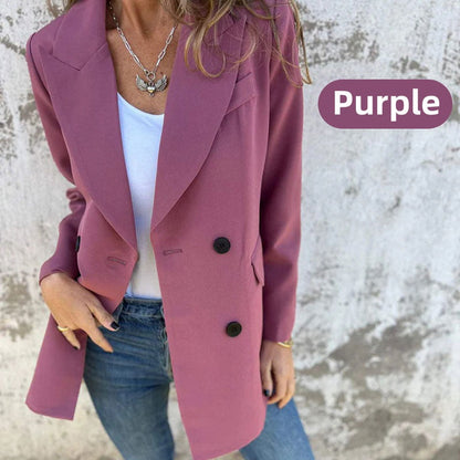 Blazer Tendance à Manches Longues de Couleur Unie