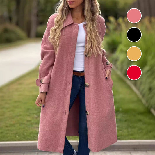 🍃⏳Spécial automne/hiver 62% de réduction🍁Wrap you in warmth - Manteau long boutonné de couleur unie pour femme