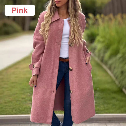 🍃⏳Spécial automne/hiver 62% de réduction🍁Wrap you in warmth - Manteau long boutonné de couleur unie pour femme