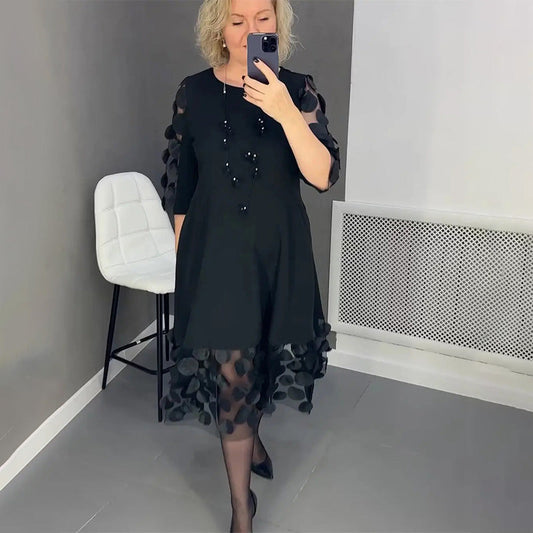 【💥 50% de réduction💥】👗Robe évasée grande taille avec décoration à pois👗