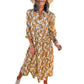 Robe midi bohème à manches longues et col en V pour femmes