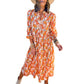 Robe midi bohème à manches longues et col en V pour femmes