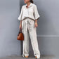 💞Ensemble 2 pièces avec haut à revers et pantalon à cordon de couleur unie💃