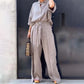 💞Ensemble 2 pièces avec haut à revers et pantalon à cordon de couleur unie💃