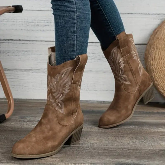 Bottes de Soutien à Talon Épais Vintage Confortables pour Femmes