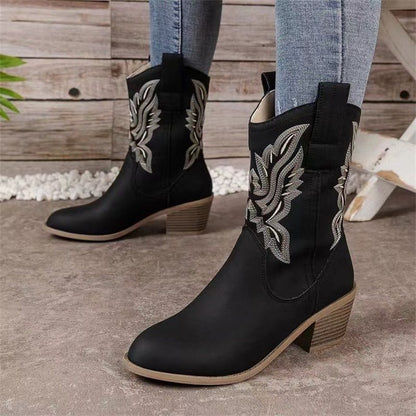 Bottes de Soutien à Talon Épais Vintage Confortables pour Femmes