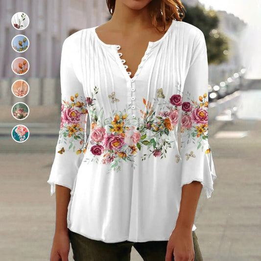 🔥Nouveaux best-sellers 2026🔥 Chemisier boutonné pour femme avec motif imprimé (achetez-en 2, livraison gratuite) !