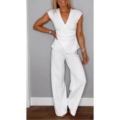🔥Ensemble élégant pour femme : haut col en V et pantalon✈️