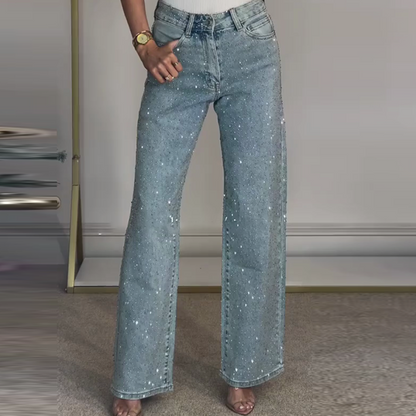 🔥Un jean coupe droite orné de strass✨Devenez la star qui brille de mille feux !✨