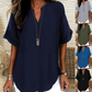 👚 50% DE RÉDUCTION! 🔥 Top Ample à Manches Courtes Tendance – Col en V Cranté, Ourlet Asymétrique & Tissu Léger (5 Couleurs, S–2XL) 🌸
