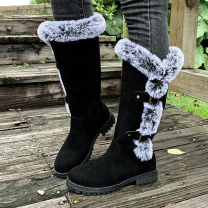 Bottes de neige mi-mollet épaisses en peluche pour femmes