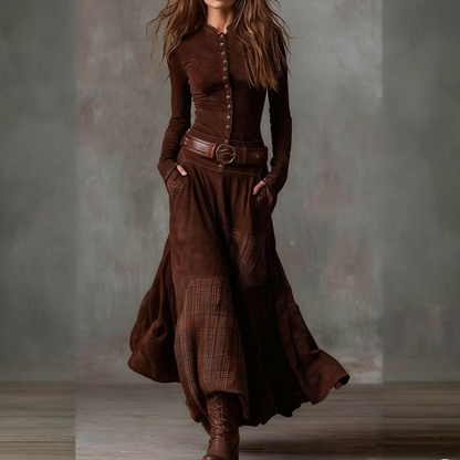 Robe vintage à col montant et boutons