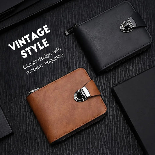 Portefeuille Vintage Compact à Fermeture Éclair pour Hommes