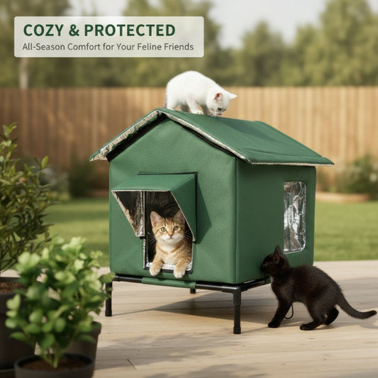 🐱 PROMO LIMITÉE 56% DE RÉDUCTION ! ✨ Maison pour Chat d‘Extérieur surélevée – Imperméable, Isolante, Stable et Pliable 🌧️