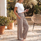 Pantalon large à taille haute en vichy pour femme