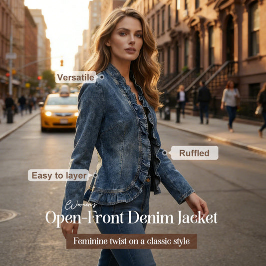 📢📢57 % DE RÉDUCTION !! ⏰Veste en jean à boutons pour femme, avec volants et ouverture sur le devant