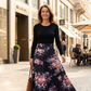 Robe à manches longues à imprimé floral et empiècements pour femme