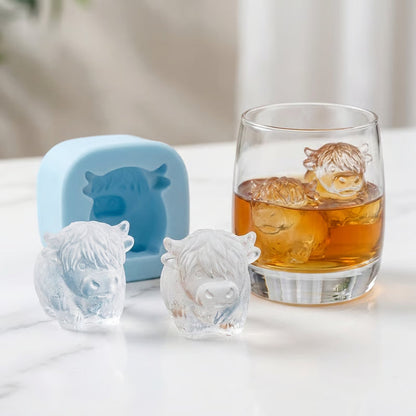 🐮🥤✨ Moule à Glaçons Vache Highland Silicone 3D • Mignon & Créatif pour Fêtes 🧊🍹