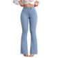 👖 50 % DE RÉDUCTION ! 💙 Jean stretch taille haute évasé pour femme : Coupe confortable, style rétro et tissu stretch 🌸