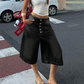 Jupe-culotte en jean à jambes larges et boutons multiples pour femme