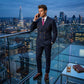 Costume homme à fines rayures 👔 Affine et allonge la silhouette, croisé avec revers pointus, coupe ajustée 💼 Idéal pour les affaires et les mariages 🏆